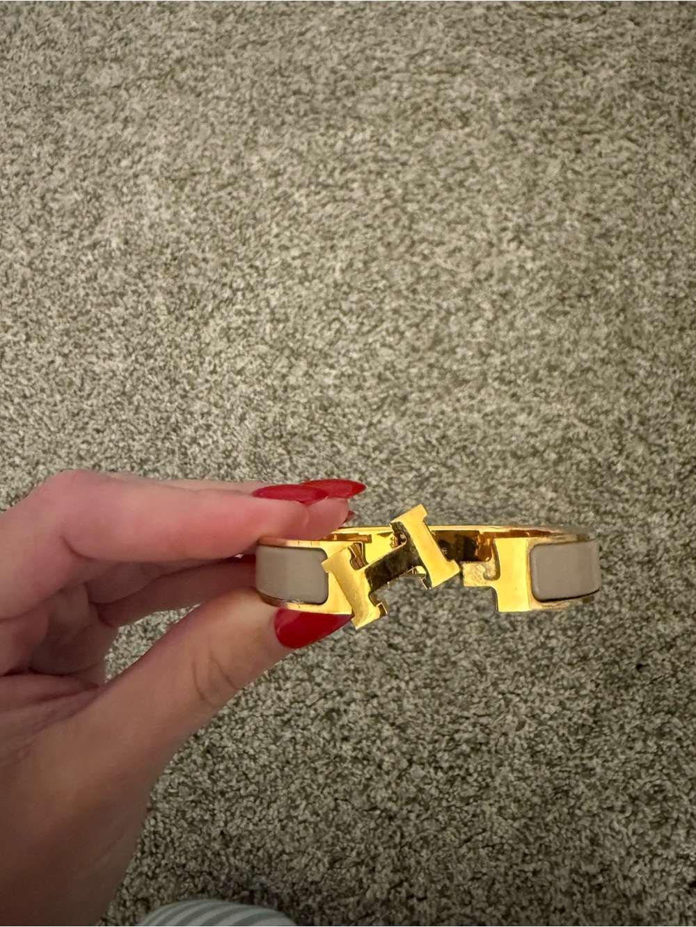 Hermes Gold and Taupe Clic Clac H Bracelet
